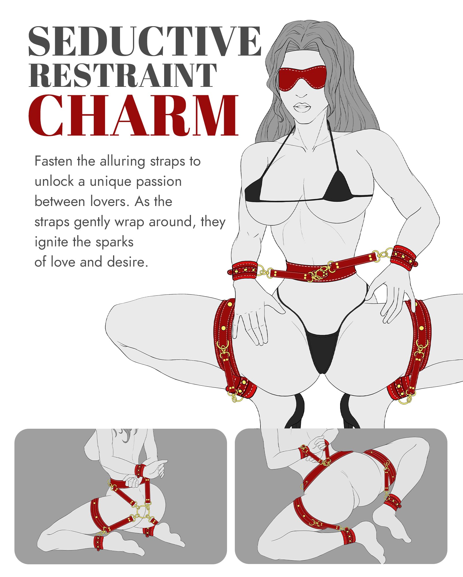 UTIMI Sex Bondage BDSM Kit Restraints 6PCS Sets with Adjustable Handcuffs Ankle Cuff Thigh Cuffs Blindfold Cross Strap Waist Strap Adult SM Games Sex Toys for Men Women and Couples