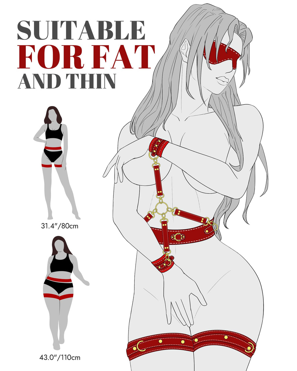 UTIMI Sex Bondage BDSM Kit Restraints 6PCS Sets with Adjustable Handcuffs Ankle Cuff Thigh Cuffs Blindfold Cross Strap Waist Strap Adult SM Games Sex Toys for Men Women and Couples