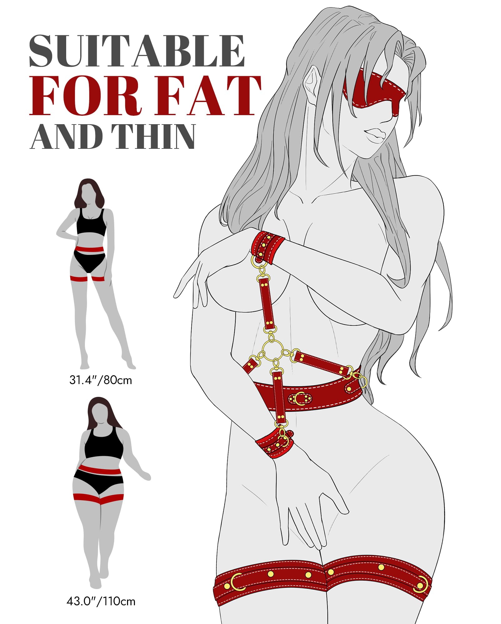 UTIMI Sex Bondage BDSM Kit Restraints 6PCS Sets with Adjustable Handcuffs Ankle Cuff Thigh Cuffs Blindfold Cross Strap Waist Strap Adult SM Games Sex Toys for Men Women and Couples