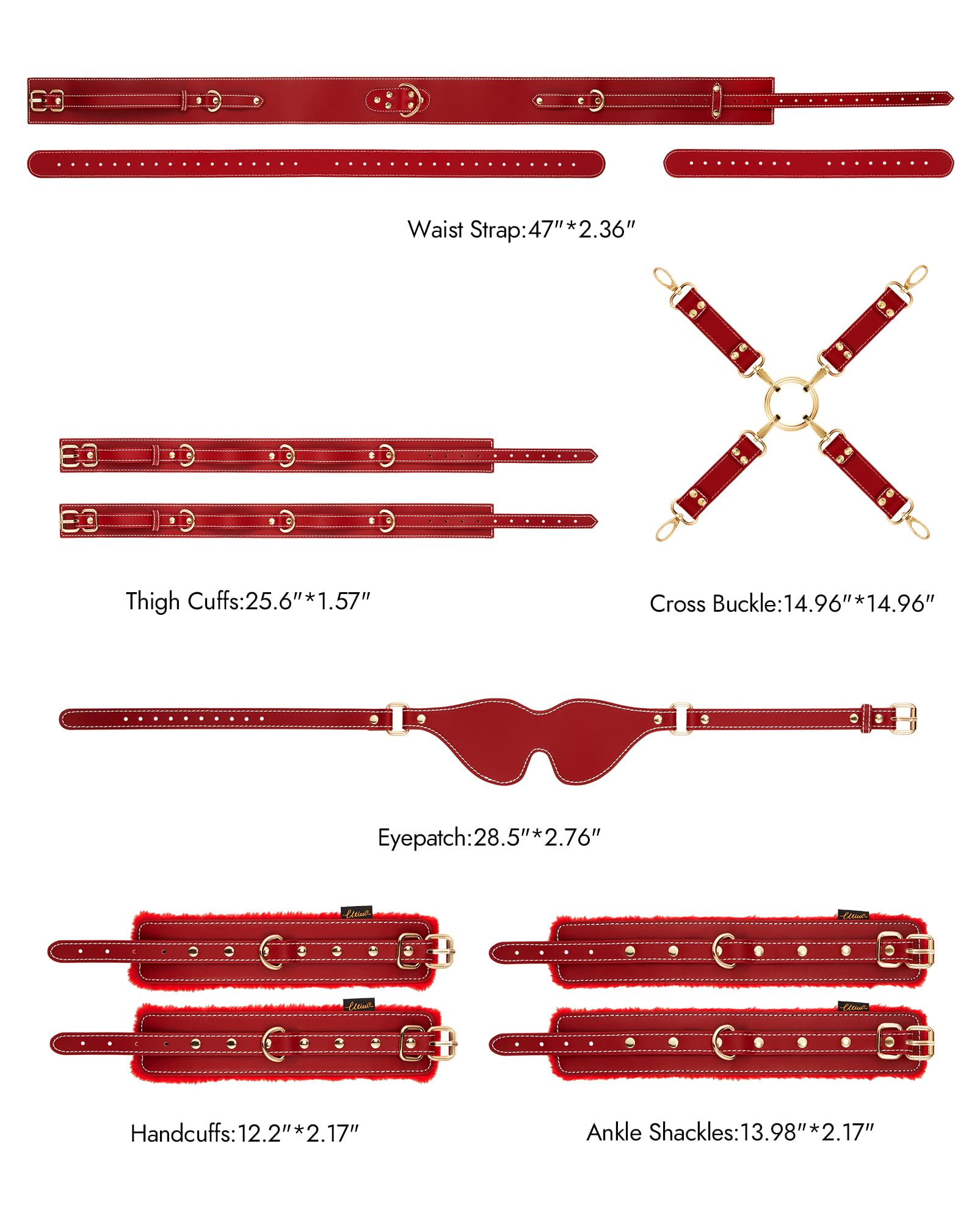 UTIMI Sex Bondage BDSM Kit Restraints 6PCS Sets with Adjustable Handcuffs Ankle Cuff Thigh Cuffs Blindfold Cross Strap Waist Strap Adult SM Games Sex Toys for Men Women and Couples